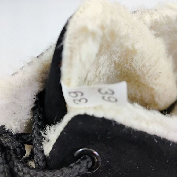 SQL Black Suede Boots Faux Fur lined  Black and Cream  Lace up size 7.5 - Picture 14 of 16